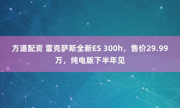方道配资 雷克萨斯全新ES 300h，售价29.99万，纯电版下半年见